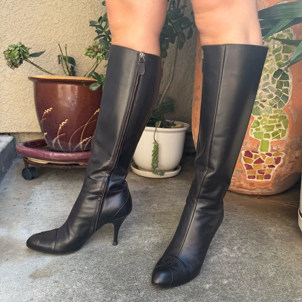 Dark Brown Salvatore Ferragamo Knee-High All Leather Boots